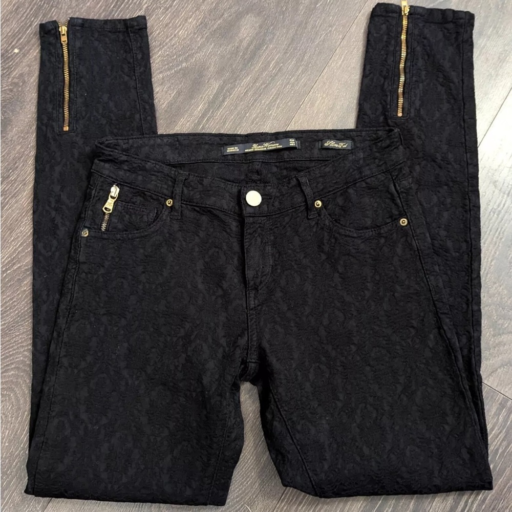 Zara women's premium black denim skinny lace patterned jeans size 4